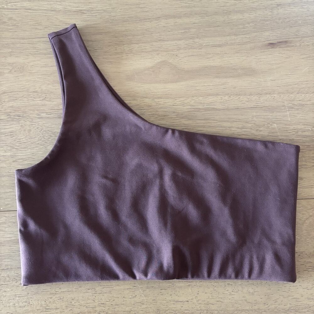 Girlfriend Collective Bianca One Shoulder Sports Bra Brown Size M